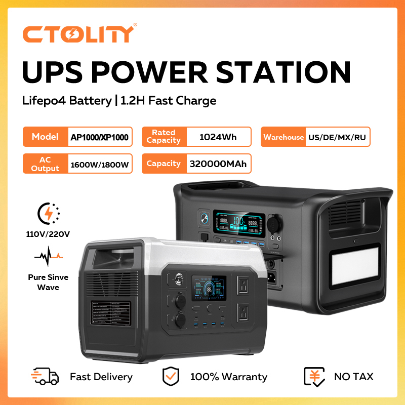 Outdoor Power Hub - CTOLITY 1800W Tragbare Powerstation 1024Wh LiFePO4-Batterie
