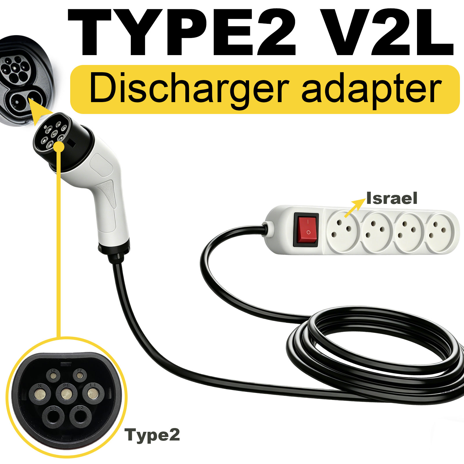 Outdoor Power Hub - Typ2 V2L Entladeadapter Israel-Steckdose EV zu