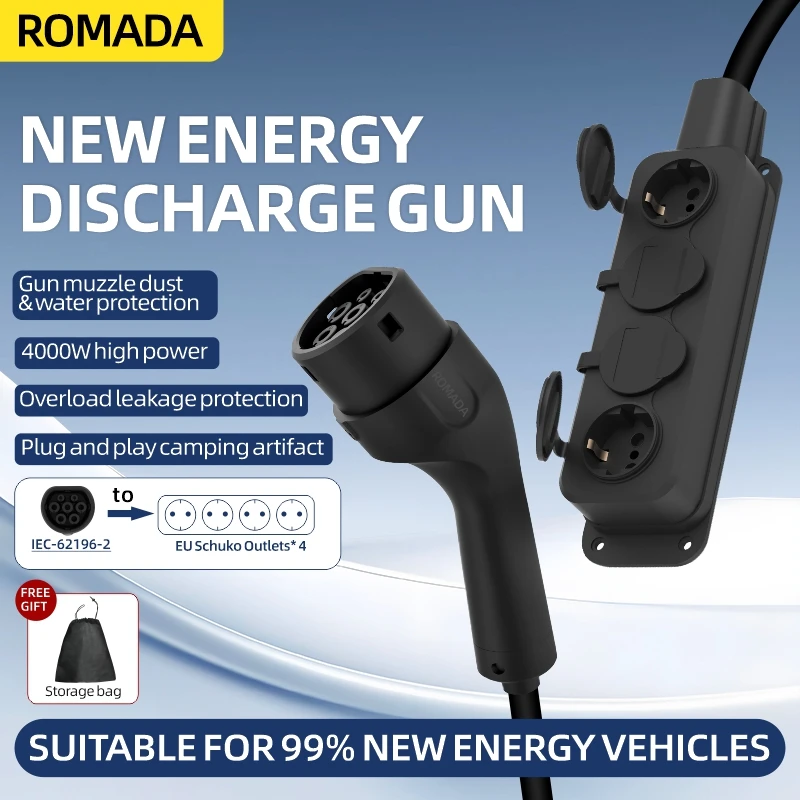 Outdoor Power Hub - Tragbares 16A 4KW V2L-Kabel Elektroauto-Seitenauslassstecker EV-Ladegerät