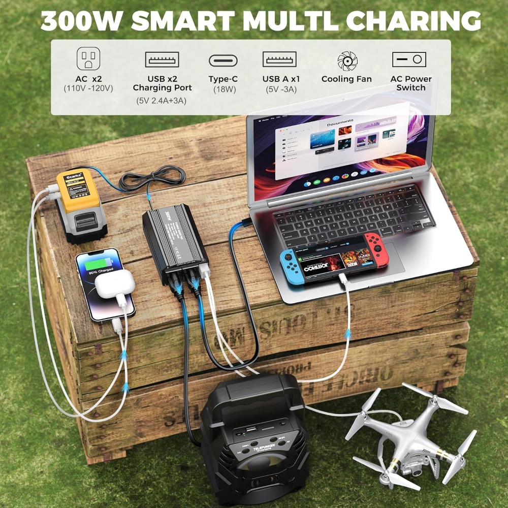 Outdoor Usb Power Outlet - 300W Tragbarer Stromwechselrichter DC 20V zu