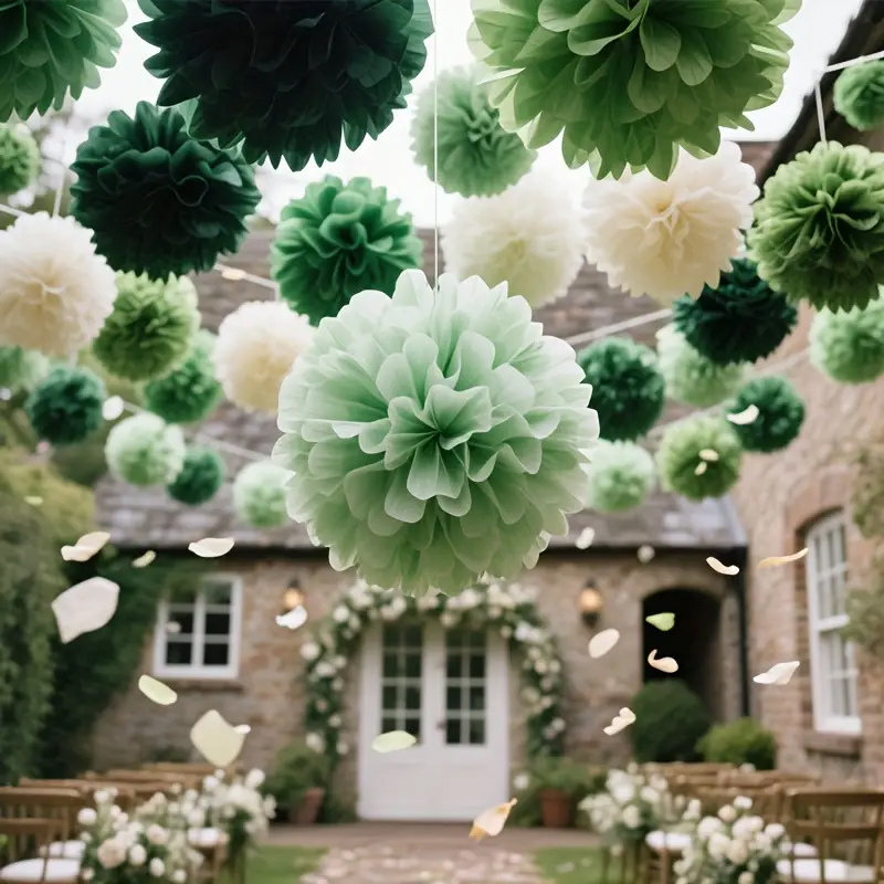 Outdoor Power For Wedding - 30 Stück grüne Salbei-Papierblumenbälle im Bohemian-Stil