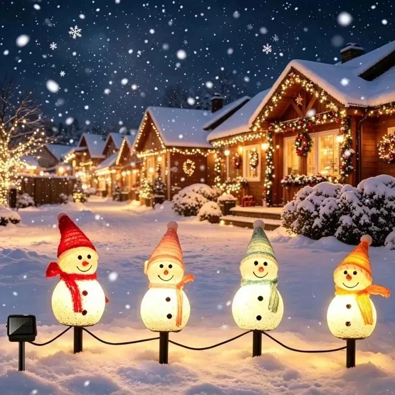 Outdoor Solar Power Xmas Lights - Solarbetriebene Schneemann-Bodeneinbauleuchten mit LED-Lichtern in Warmweiß,